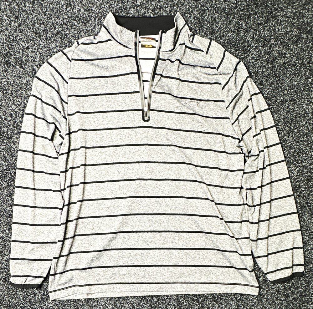 Greg Norman for Tasso Elba Play Dry Men's L Gray/Black Striped 1/4 Zip Polo